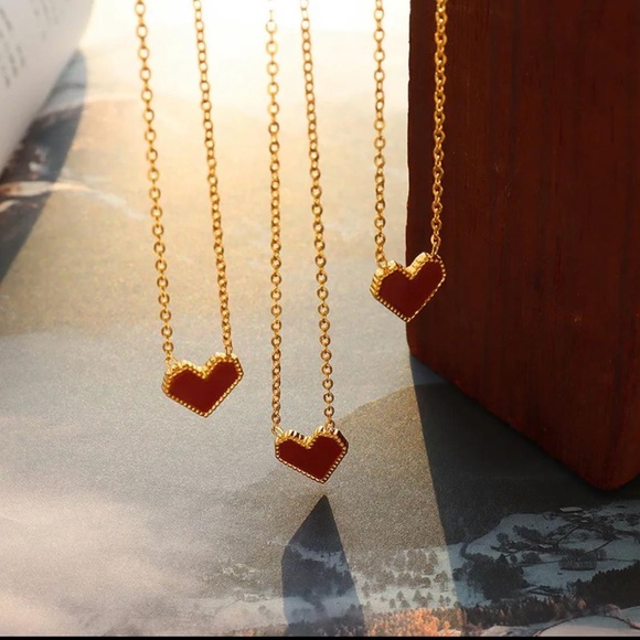Red heart 18 k gold plated necklace - Picture 2 of 2
